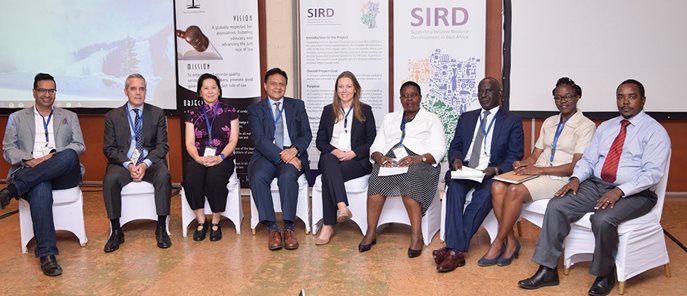 CBA’s subject matter experts (starting at far left): Amyn Lalji, Eric David, Selina Lee-Andersen, Aiyaz Alibhai, and Robyn Trask field questions on Natural Resource Governance, alongside Kenyan counterparts (fourth from right to far right).